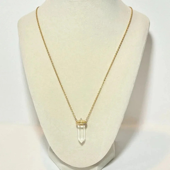 NIALAYA Clear Quartz Crystal Necklace Engraved Evil Eye Gold Plated L 18”+ 2” - Picture 8 of 9